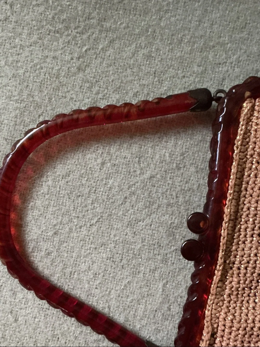 Hand Crafted Pink and Brown Beaded Wristlet with Tortoiseshell Handle
